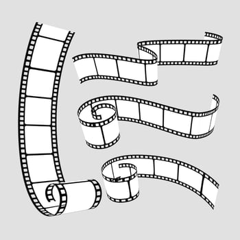 Film strip set. Cinema strip roll 35mm blank slide frame, photo monochrome picture negative vintage media filmstrip, movie design vector
