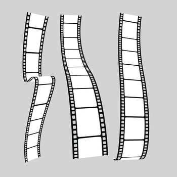 Film strip set. Cinema strip roll 35mm blank slide frame, photo monochrome picture negative vintage media filmstrip, movie design vector