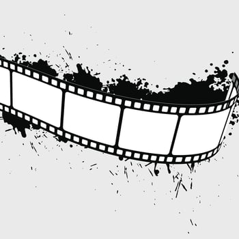 Cinema background. Realistic film strip in perspective. 3D isometric film strip. Design cinema movie festival poster. Template for festival modern cinema with place for text. Film industry concept. vector