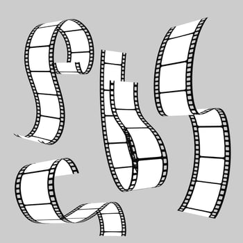 Film strip set. Cinema strip roll 35mm blank slide frame, photo monochrome picture negative vintage media filmstrip, movie design vector