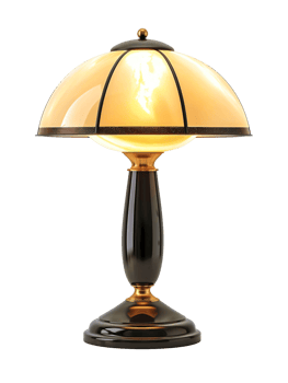 A lamp with a yellow shade is lit up. Isolated on a transparent background. png