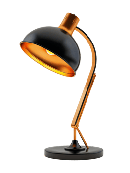 A lamp with a white shade and a black base. Isolated on a transparent background. png