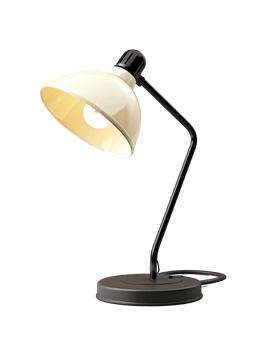 A lamp with a white shade and a black base. Isolated on a transparent background. png