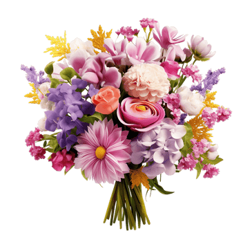 Bouquet colorful spring flowers isolated on transparent background png