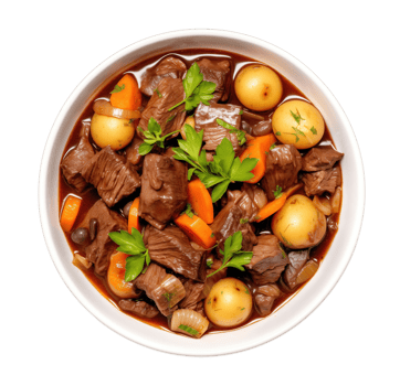 Beef stew with vegetables isolated on transparent background png