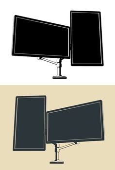Dual monitor mount illustrations vector