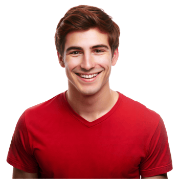 Happy young man smiling in a casual red t-shirt png