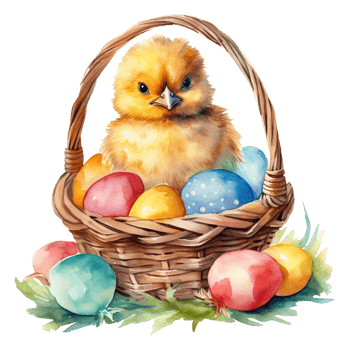 Adorable Chicks in a Springtime Easter Basket png