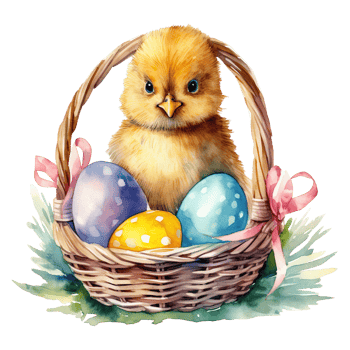 Adorable Chicks in a Springtime Easter Basket png