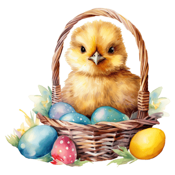 Adorable Chicks in a Springtime Easter Basket png