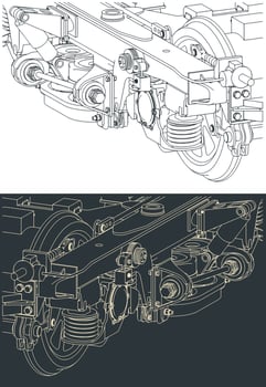 Railway bogie close up vector