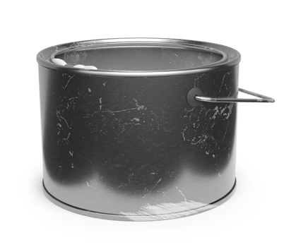 scratched metal paint can, with white paint inside the can, spattering with white drops, can with handle png