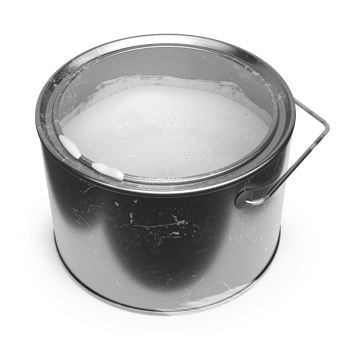 scratched metal paint can, with white paint inside the can, spattering with white drops, can with handle png