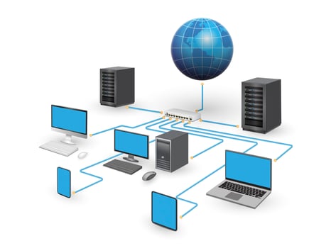 Lan network 3D diagram for business and technology concept. WAN of computer networking. vector