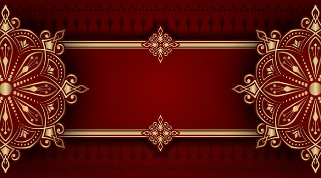 luxury red background with golden mandala ornament vector