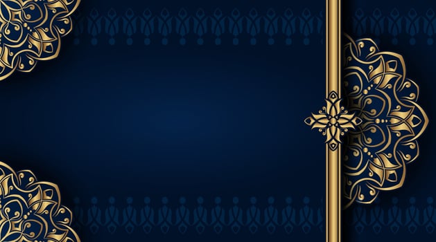 Dark blue ornamental background, with gold mandala decoration vector