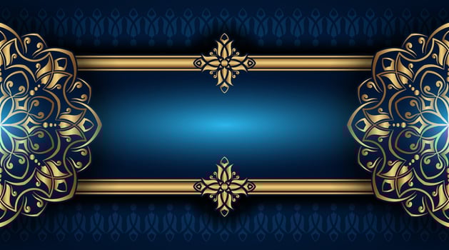 Dark blue ornamental background, with gold mandala decoration vector