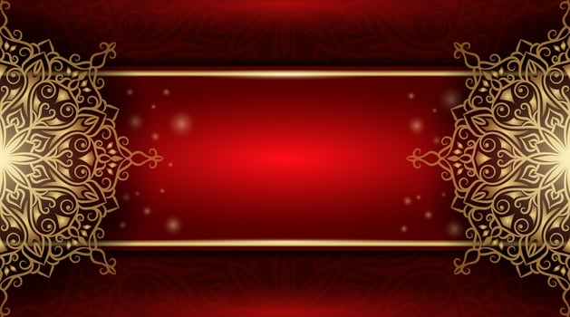 luxury red background with golden mandala ornament vector
