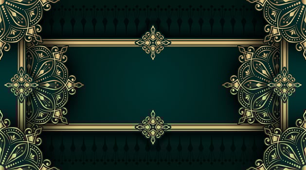 dark green background with gold mandala ornament vector