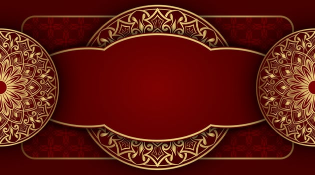 luxury red background with golden mandala ornament vector