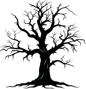 A black and white silhouette of a dead tree vector