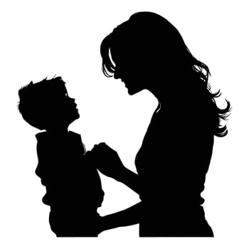 Mom and son, mother and son black silhouette. vector