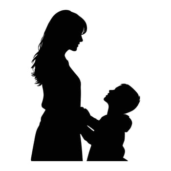 Mom and son, mother and son black silhouette. vector