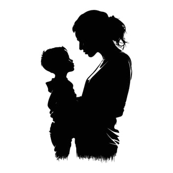 Mom and son, mother and son black silhouette. vector