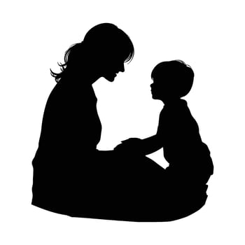 Mom and son, mother and son black silhouette. vector