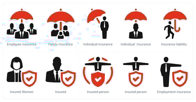 A set of 10 Insurance icons as employee insurance, family insurance, individual insurance vector