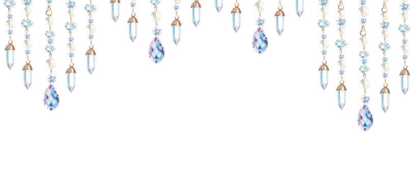 Banner with jewelry threads or strings with crystals and glass beads. Watercolor horizontal frame, border. Hand drawn illustration. Perfect as a web banner, card png