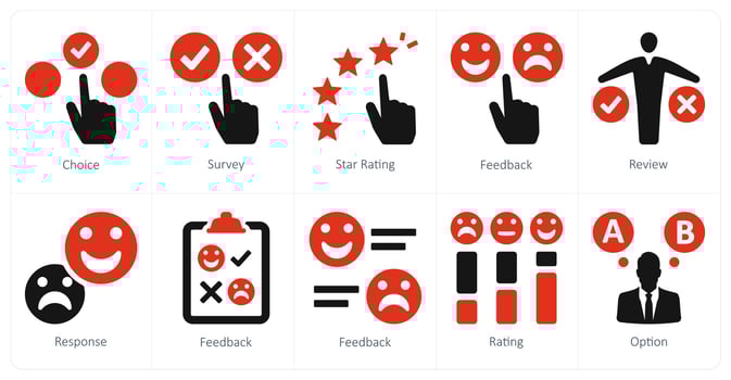A set of 10 survey and ratingand ratingand ratings icons as choice, survey, star rating vector