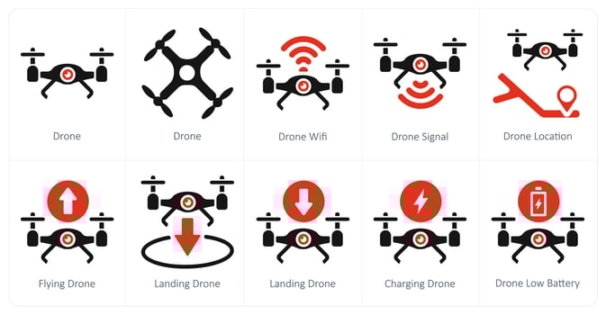 A set of 10 Drone icons as drone, drone wifi, drone signal vector