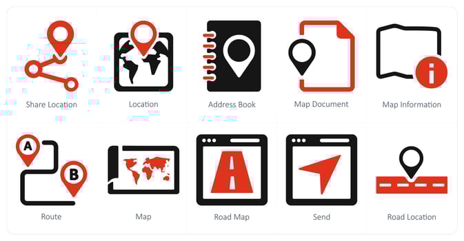 A set of 10 Navigation icons as share location, location, address book vector