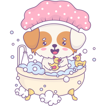 Dog in shower cap bathes in bath png