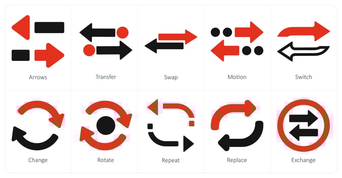 A set of 10 arrows icons as arrows, transfer, swap vector