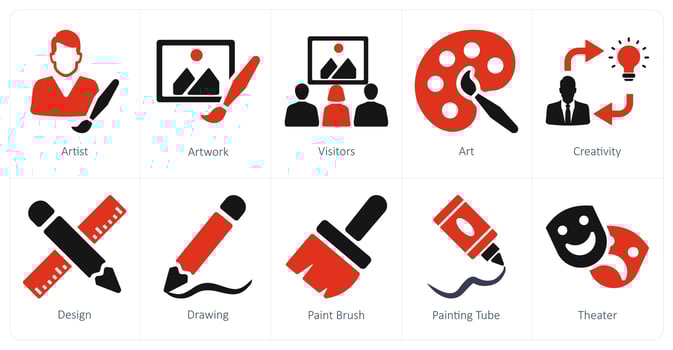 A set of 10 art icons as artist, artwork, visitors vector