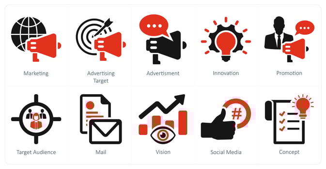 A set of 10 branding icons as marketing, advertising target, advertisement vector