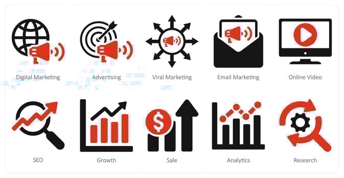 A set of 10 digital marketing icons as digital marketing, advertising, viral marketing vector