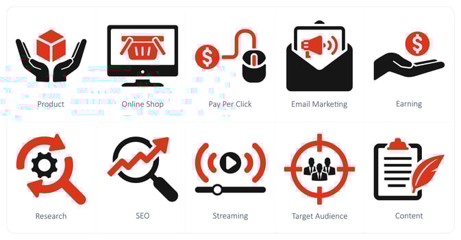 A set of 10 digital marketing icons as product, online shop, pay per click vector