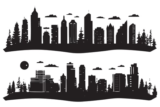City buildings silhouette illustration free design isolated on white background vector