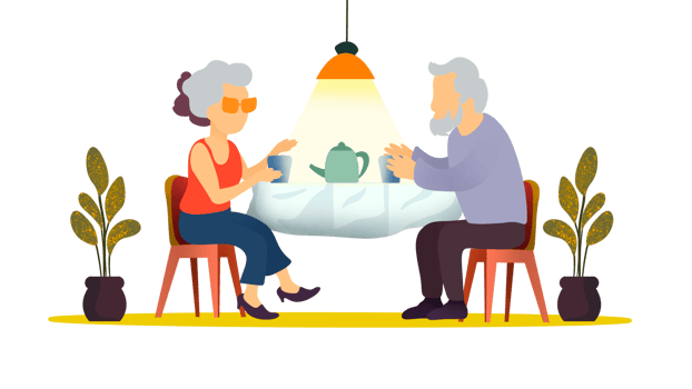 Grandmother and grandfather, Elderly couple sitting at kitchen table and drink tea or coffee together, Elderly women, friends and drink tea with friend together in nursing home, family life png