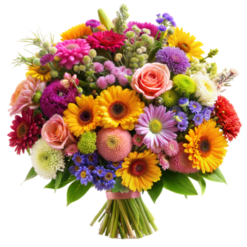 Colorful bouquet of mixed flowers in full bloom png