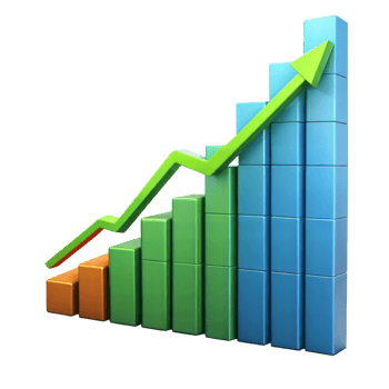 Colorful 3D growth chart with rising green arrow png