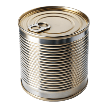 Stack of metal food cans with pull tab on top png