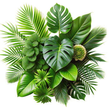 Lush tropical plant arrangement against transparent background png