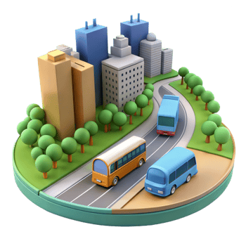 Toy city model with bus and busses png