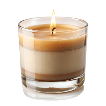 Lit scented candle in a glass holder on a clear surface png