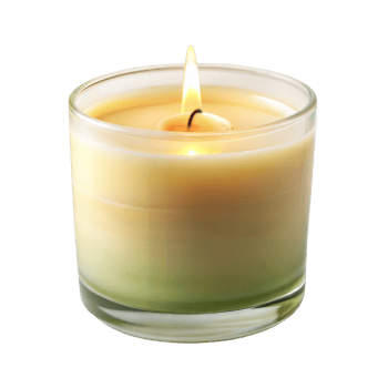Elegant scented candle with a calming flame in a glass png