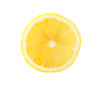 Top view of beautiful yellow lemon half isolated with clipping path in file format png